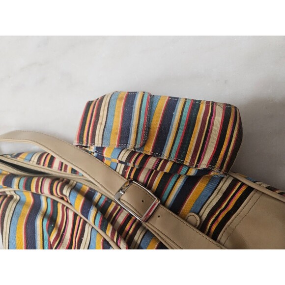 Women's Genuine Classic Shoulder Tote Bag Fabric + Faux Leather Pockets Braiding - Picture 3 of 11